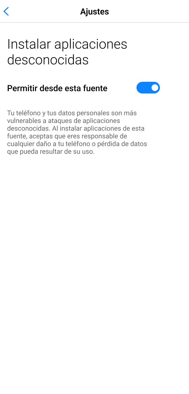 Permite la instalación desde fuentes desconocidas en Android para usar la Gambiva App.