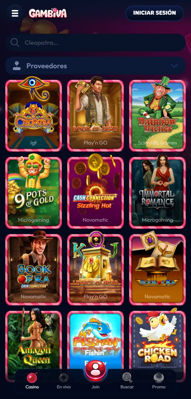 Disfruta de los mejores juegos de casino con la Gambiva App.