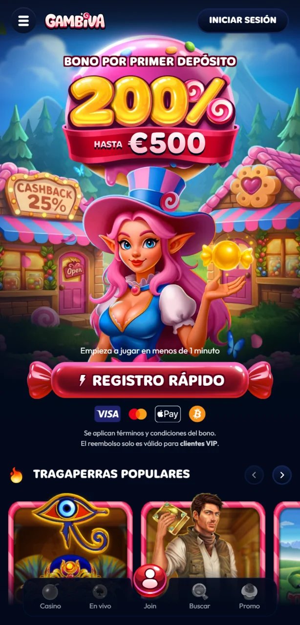 Visita la pantalla principal de la Gambiva App en España.