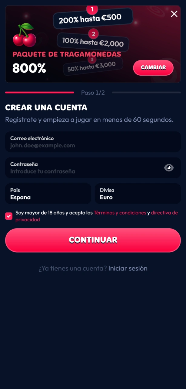 Registra tu cuenta desde la Gambiva App para empezar a jugar.