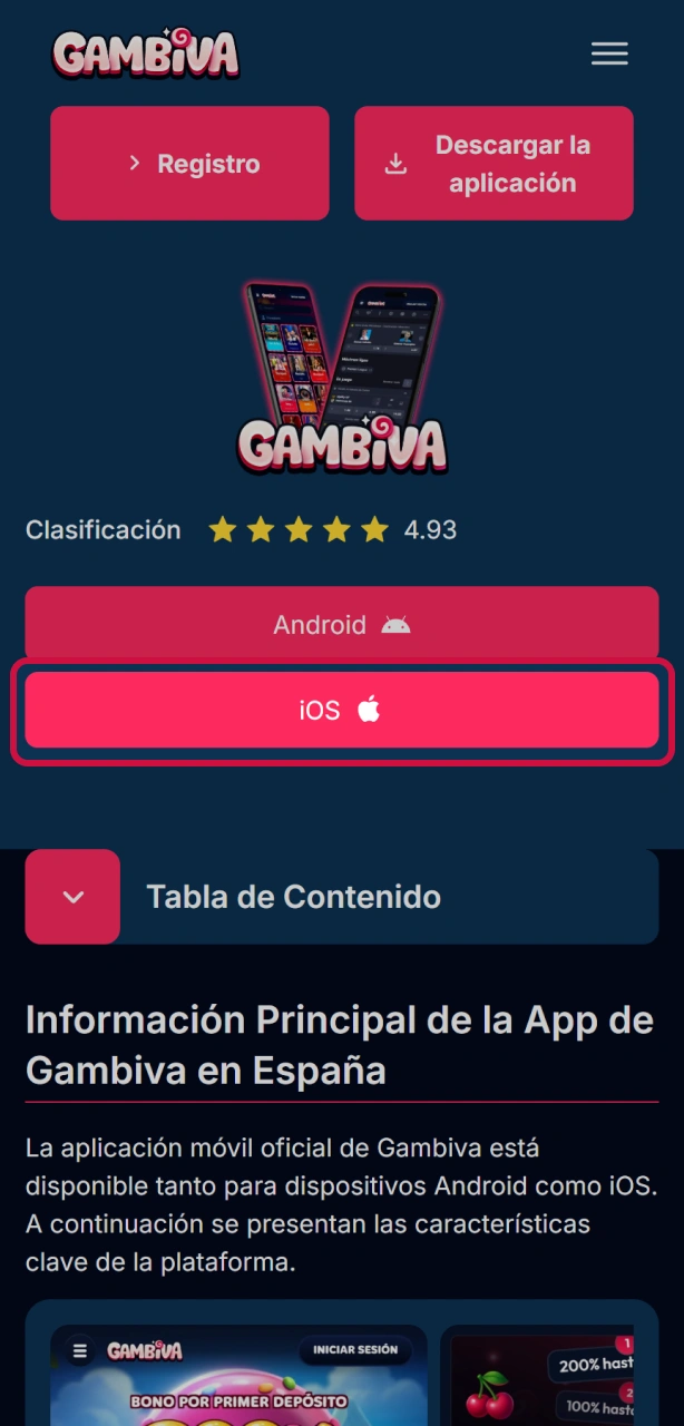 Haz clic en el enlace de descarga de la Gambiva App en tu dispositivo iOS.