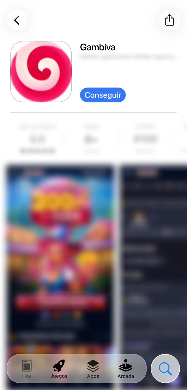 Pulsa en Obtener para iniciar la instalación de la Gambiva App en iOS.