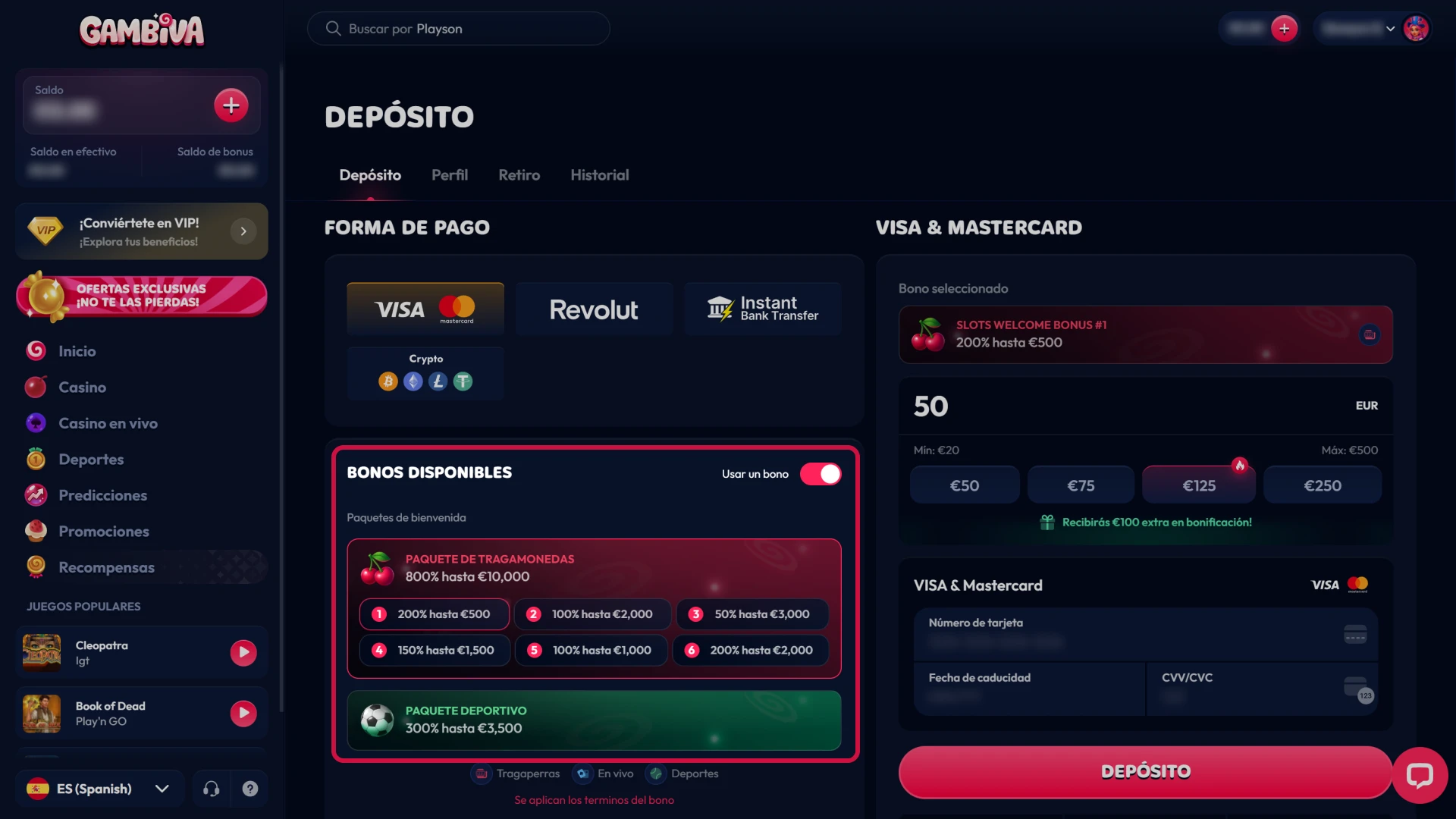 Introduce tu código promocional en Gambiva para desbloquear ofertas exclusivas de bonos.