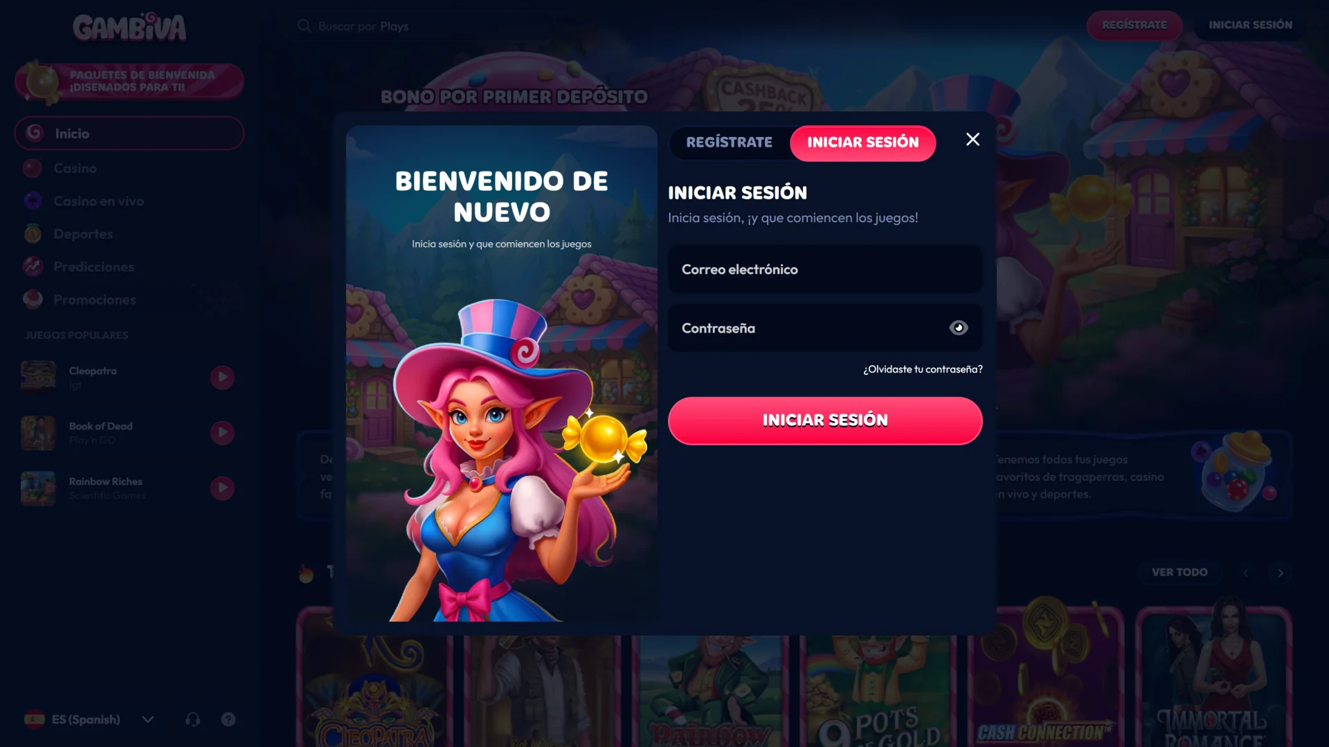 Haz clic en el botón de acceso para depositar dinero en Gambiva hoy mismo.