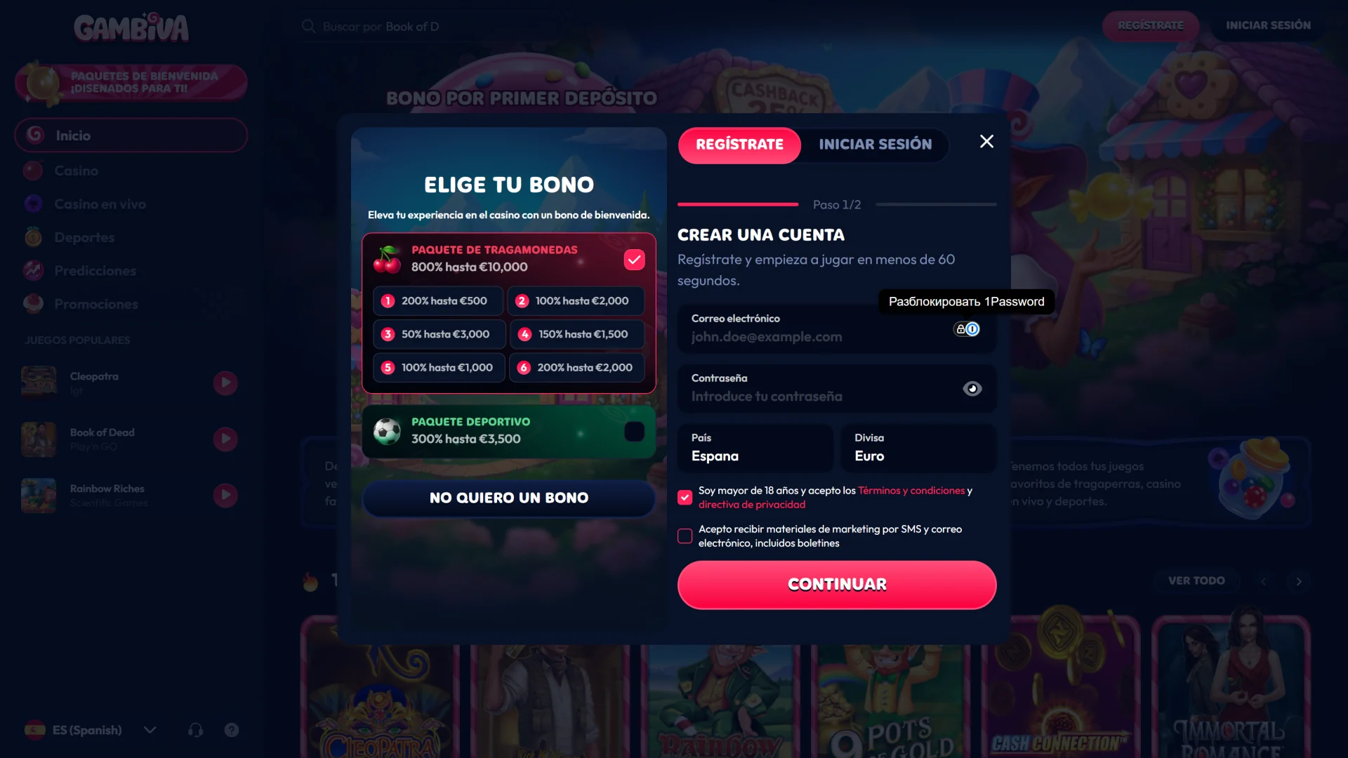 Completa tu registro en Gambiva para comenzar a apostar hoy mismo.