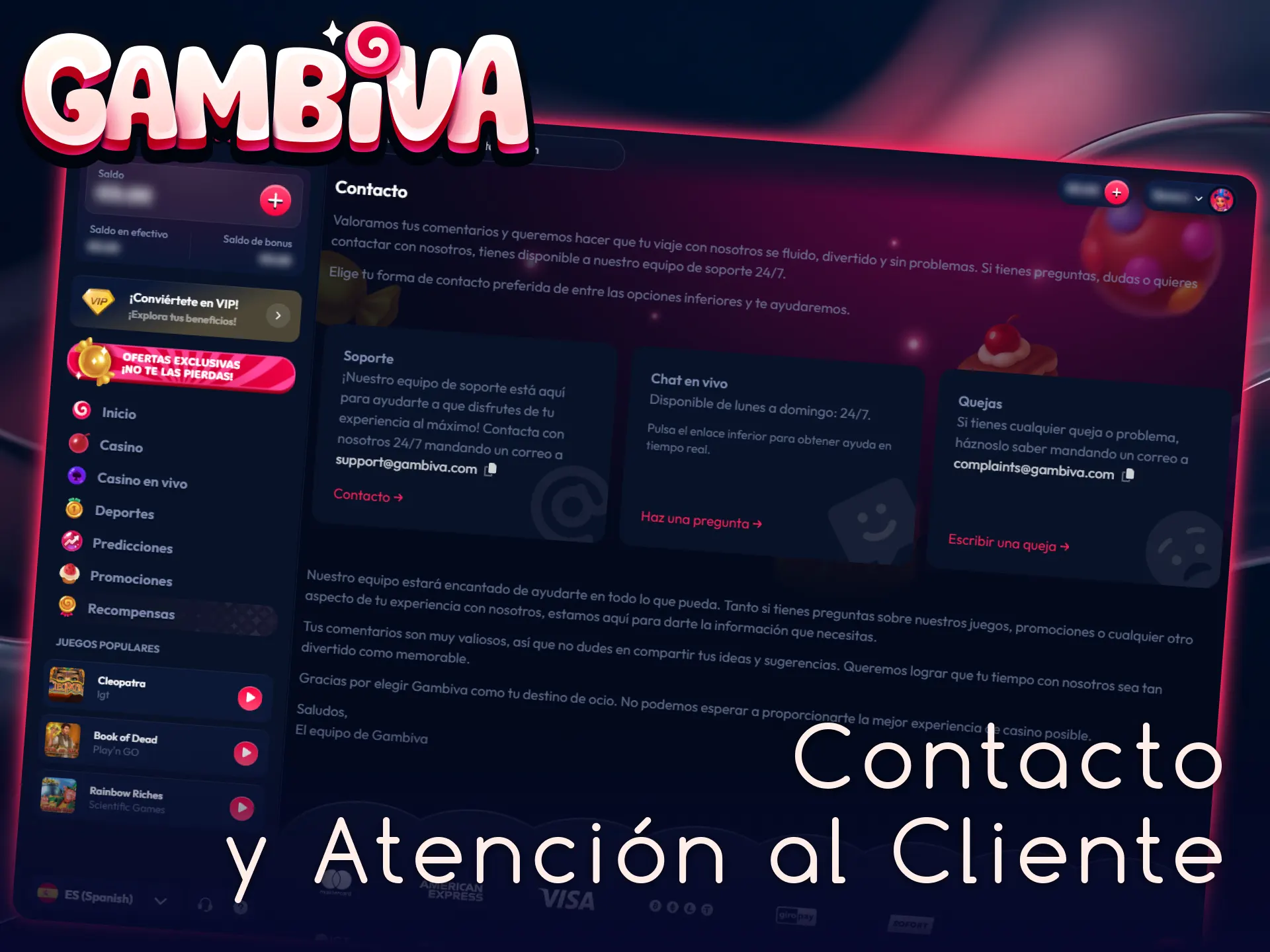 Contacta con el servicio de atención al cliente de Gambiva para resolver dudas.