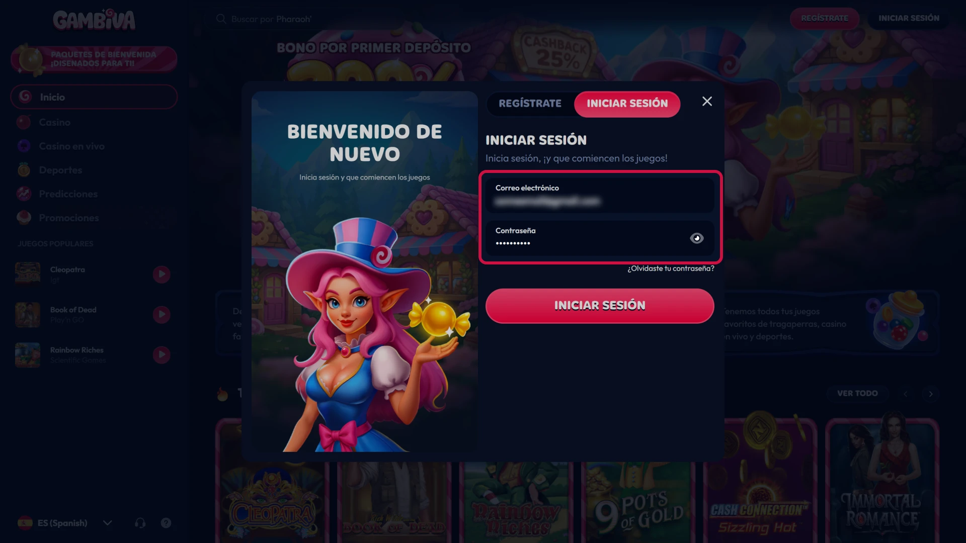 Introduce tus credenciales en el inicio de sesión de Gambiva de forma segura.
