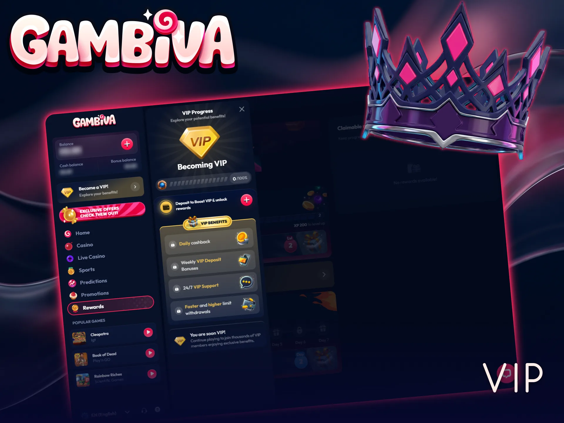 Únete al exclusivo programa VIP de Gambiva y recibe recompensas especiales.
