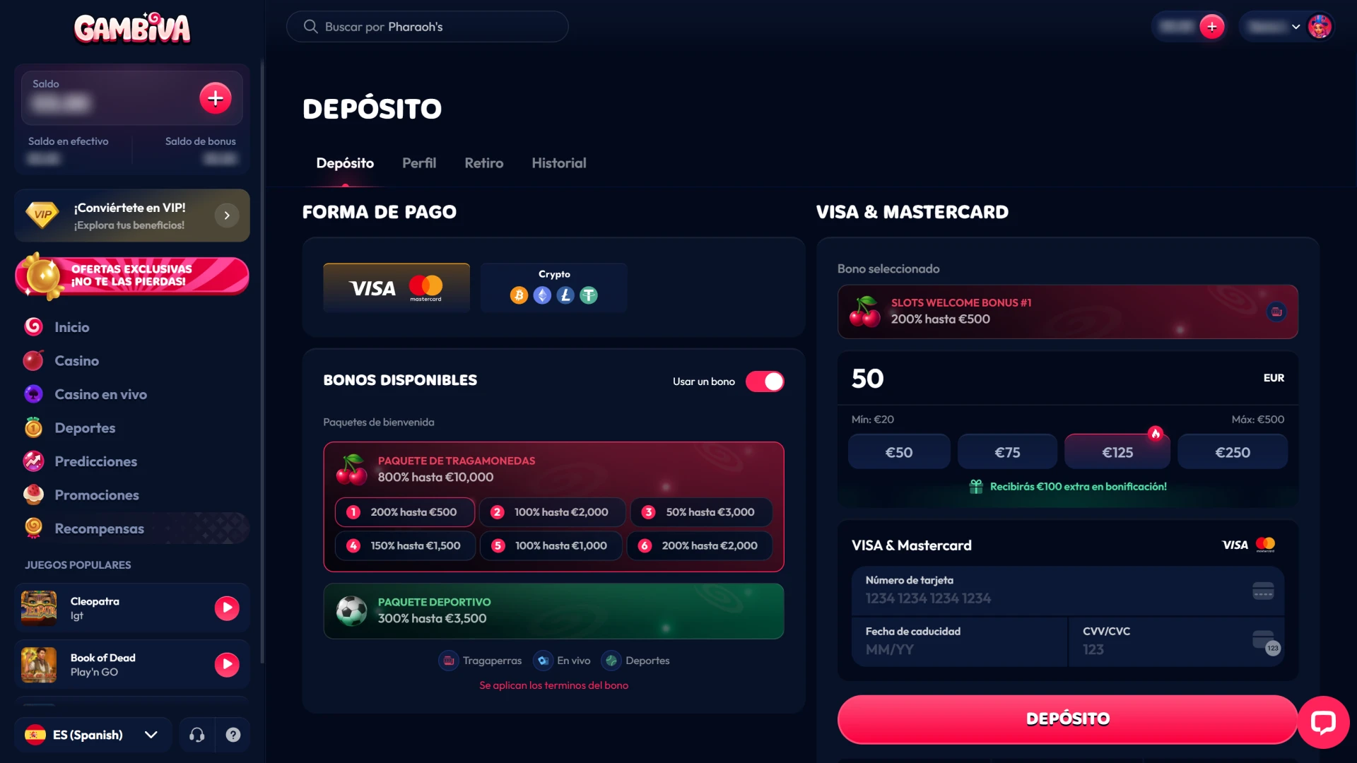 Realiza el depósito mínimo requerido en Gambiva y obtén tus fondos adicionales.