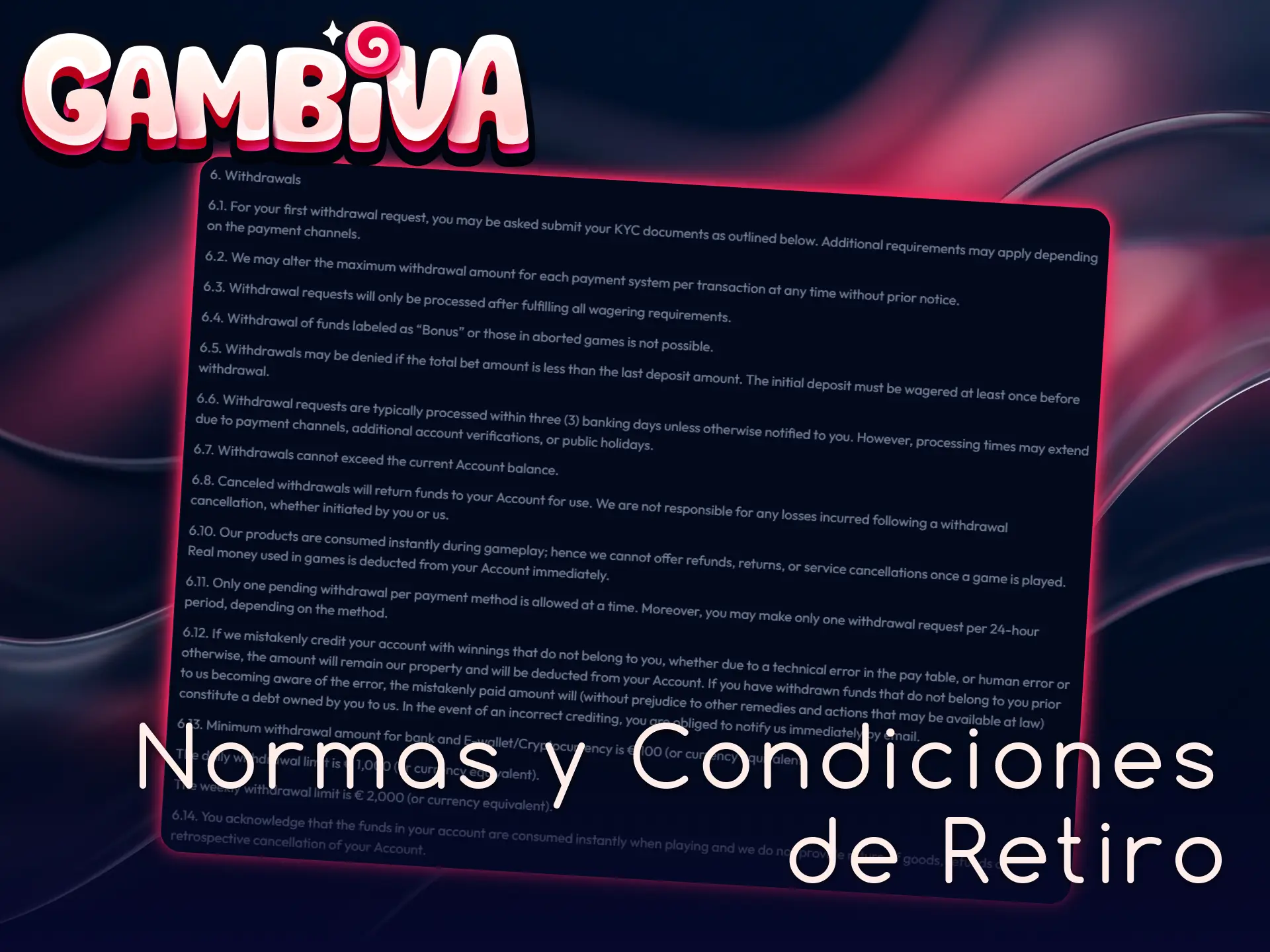 Revisa las normas y condiciones de retiro en Gambiva para cobrar tus ganancias.