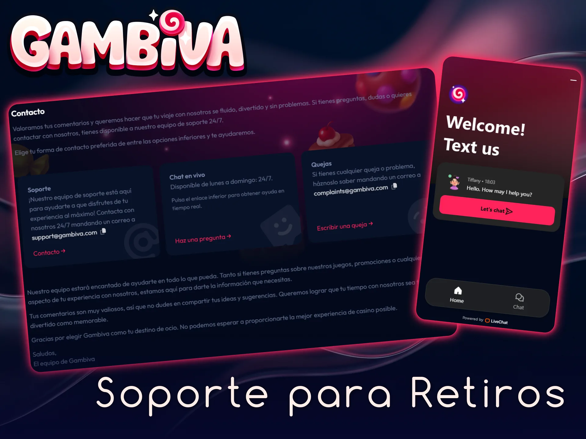Contacta con la atención al cliente de Gambiva para recibir asistencia con tus retiros.